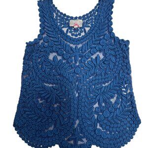 EUC Tracy Reese for Plenty Baraschi Blue Embroidered Lace Tank Top – Size Small